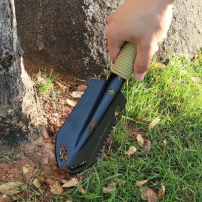 Camping Survival Hand Shovel Para Wrap Multi Tool Saw Wrench Compact Packable