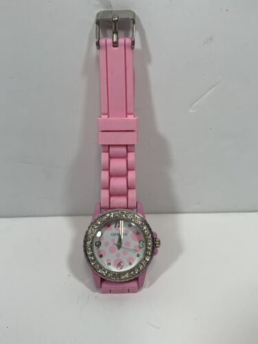 Geneva Crystal Dial Pink Silicone Rubber Watch - 第 1/2 張圖片