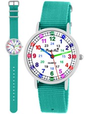Armbanduhr Kinder Mädchen Uhr Lernuhr Nylon Wechsel Armband türkis analog Quarz