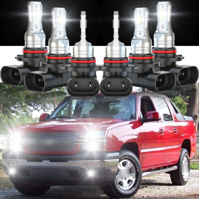 Car LED Headlight + Fog Lights Bulbs Combo 6000K For Chevy Avalanche 2002-2005