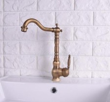 Antique Brass Single Handle Bathroom Faucet Vessel Sink Basin Swivel Mixer Tap