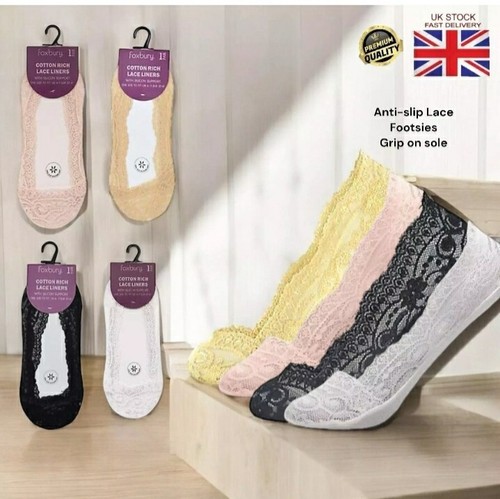 Ladies Anti-slip Footsies Skin Shoe Liners Lace Invisible Thin Lace Sheer Socks - Picture 2 of 10