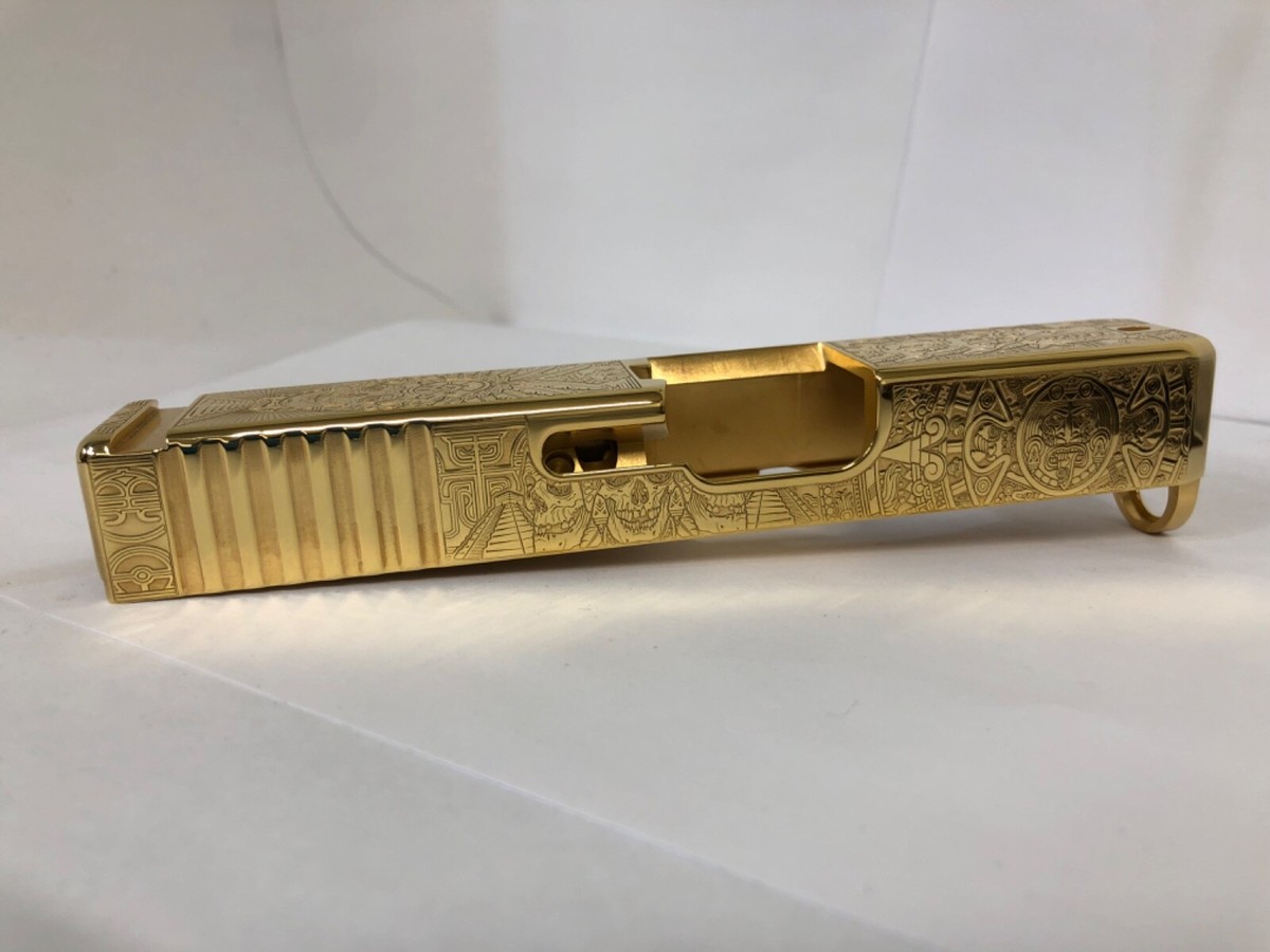 DEEP Laser engraved 24k gold plated glock 26 Slide gen 3 Aztec