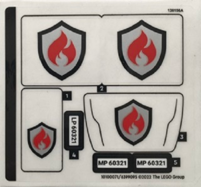 LEGO STICKER SHEET #1 FIRE BRIGADE 60321 ONLY from set New