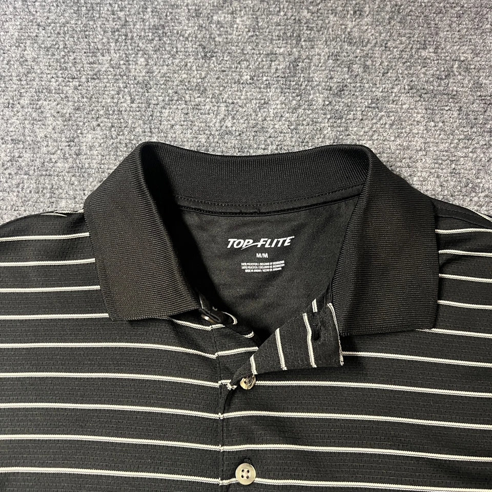 Camisa Polo Top Flite Para Hombre Mediana Negra Rayas Golf Rendimiento Activo Ligera Foto 4 de 4