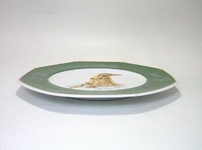 Hermes Paris Auth. Labrador Picture Plate Octagon Green Porcelain