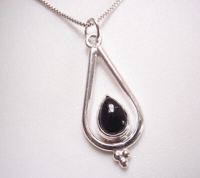 Halskette schwarzer Onyx Träne 925 Sterling Silber