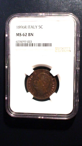 1896R ITALY Five Centesimi NGC MS62 BN 5C Coin PRICED FOR QUICK SALE!