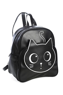 Damen Schwarz Kitty Cat Haru Rucksack Tasche mit Fronttasche BANNED Apparel