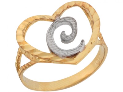 10k oder 14k zweifarbiges Gold ausgefallener Schrift Buchstabe C schöner Herz Initialen Ring