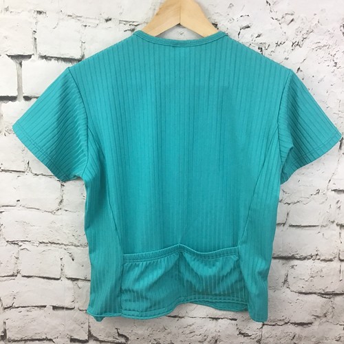 Vintage REI Womens Sz M Top Blue Teal Stretch Biking Cycling Back Pockets Zip - Picture 4 of 4