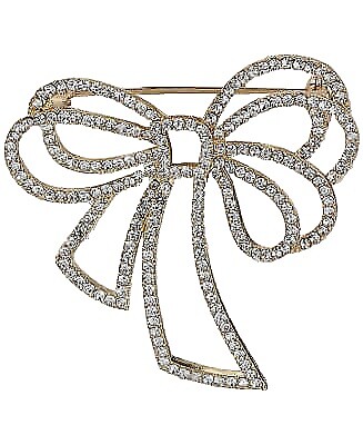 Broche Vintage Couleur Or Avec Fleur Et Pierre En Verre Taillé - Cristal Navette, Sans Marque, Occasion