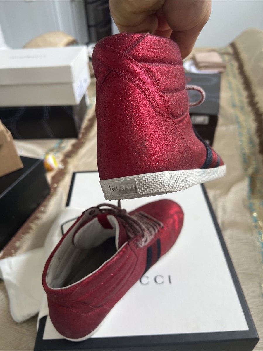 Gucci Men's size 7 Glitter Web Stripe High Tops Sneakers Shoes