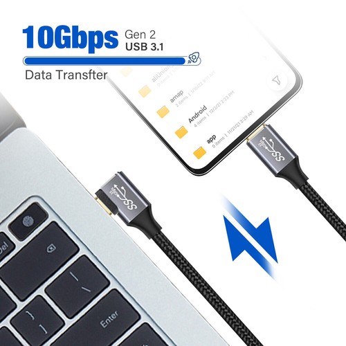 10pcs Type C USB 3.1 100W 5A PD Braided Cable Data Fast Charging Cord 90 Degree - Picture 2 of 12