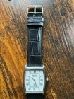 Vintage Men Seiko quartz Slim  White Dial Black leather Dress Watch