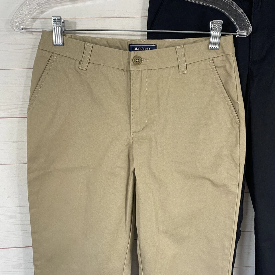 Lote de 2 Pantalones Chinos Escolares Lands End Niñas Talla 16 Cortos Negro/Beige Algodón Foto 2 de 4