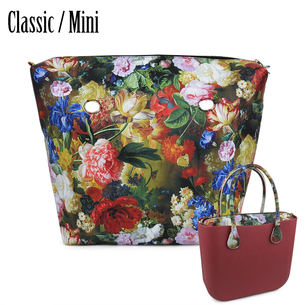 O bag Floral Print PU Leather Lining Zipper Inner Pocket Classic