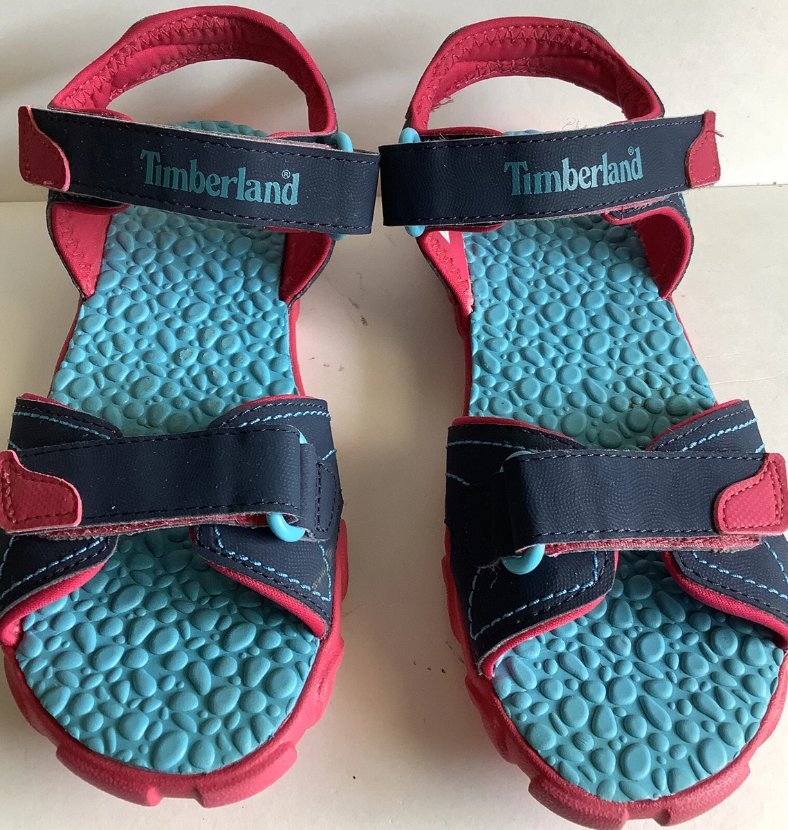Timberland Youth Girls Size 4 Blue Aqua Pink Beach Sandals. 7796R