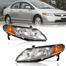 WEELMOTO Headlights Assembly For 2006-2011 Honda Civic 4-Door Sedan Headlamps