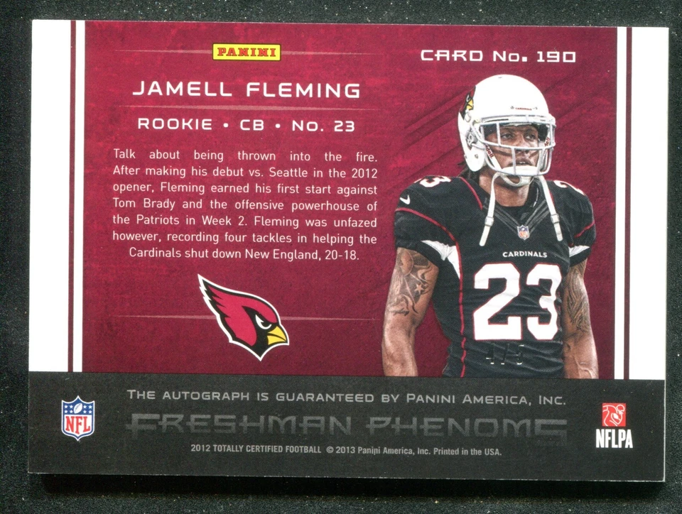 2012 Totally Certified Green Autograph Jamell Fleming RC /5 Arizona Cardinals - Image 2 of 2
