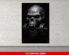 Gym Skull Banner - Motivational Weightlifting Art for Home Gym Decor