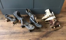 8 Vtg Antique Early Roller Ice Skates Black Chicago JC Higgins Wood Wheel