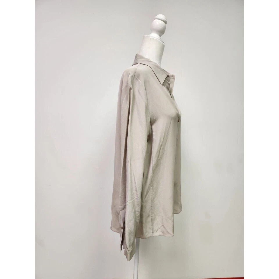 Blusa Max Mara Beige Para Mujer con Botones 100% Seda Fluida Gasa Talla 8 Foto 2 de 4