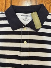 Eddie Bauer, Men  s polo shirt, Medium, Blue Striped navy/light , New With Tags