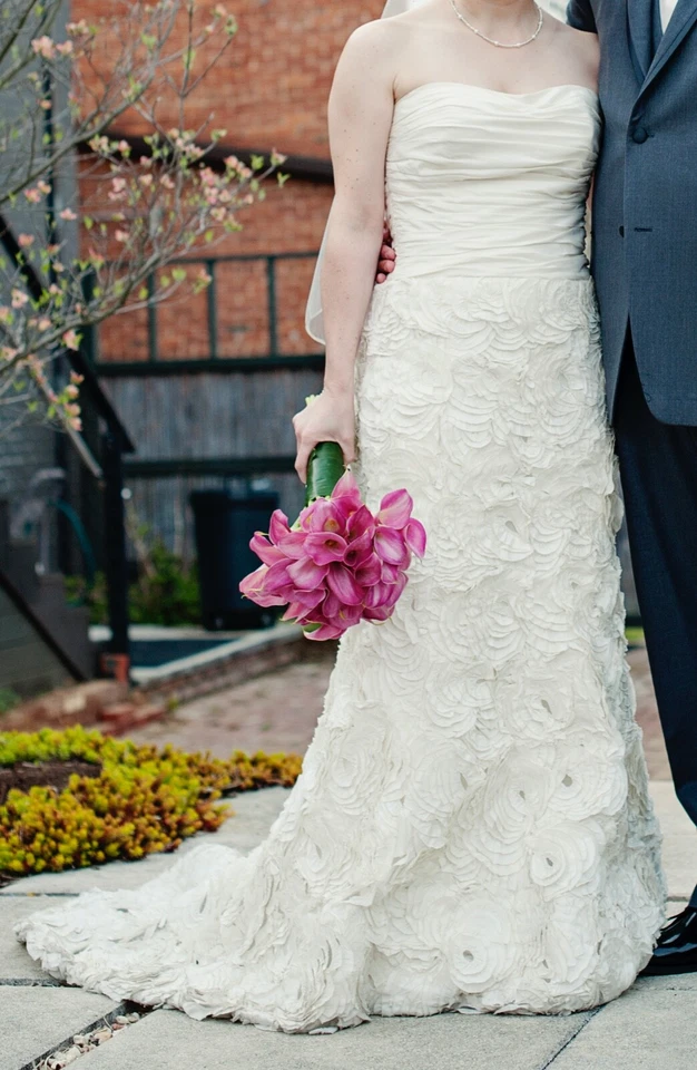 Amsale Penelope свадебное платье и вуаль, профессионально очищенный, размер 8 / маленький - Изображение 2 из 4