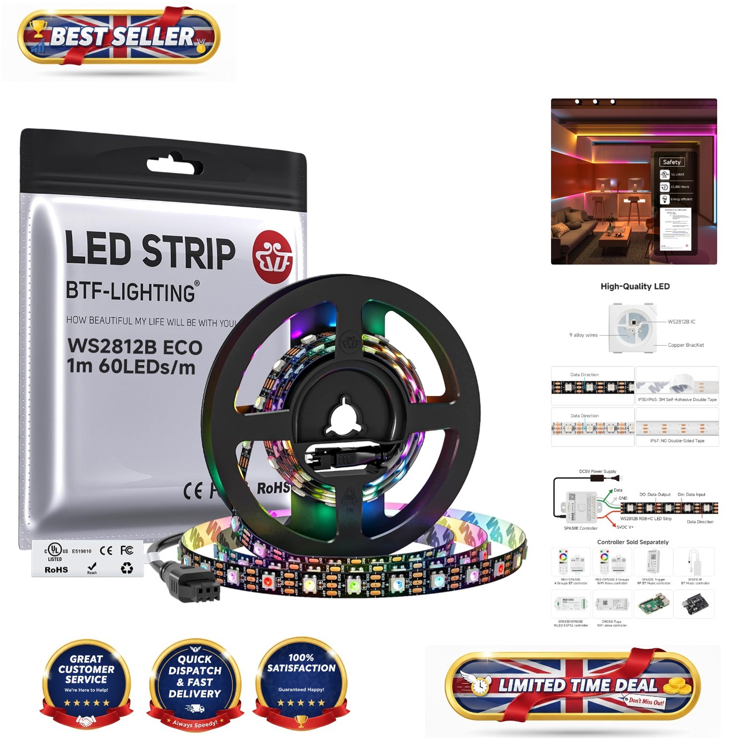 Individually Addressable 3.3FT RGB LED Strip - Dream Color Pixel Flexibility