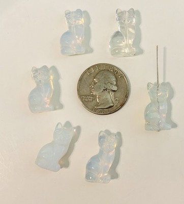Hand Carved  Opalite Cat beads (You are buying TWO beads)
