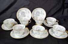 Vintage Japanese Shofu China Tea/Coffe Cups & Saucers Set of 7 Grey Blush Roses