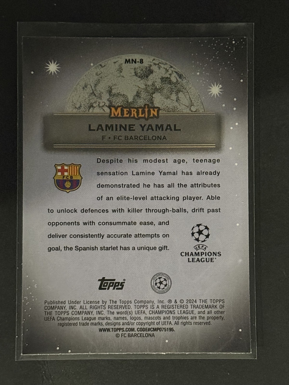 2023-24 Topps Merlin UEFA Lamine Yamal MN-8 Mystic Nights RC Rookie view 2