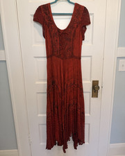 Sakkas Marigold Red Rayon Embroidered Lace-Up Tie Waist Fairy Dress S/M