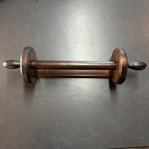 Vintage Dark Wood Wall Mount Paper Towel Holder Rustic Kitchen Spindle Rack