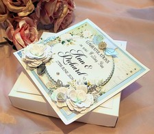 Luxury Personalised Handmade Wedding Day Card Boxed 3D white roses/light green