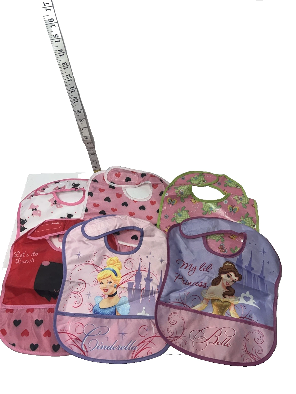DISNEY BABY VINYL Pink BABY BIB COVERUP PRINCESSES AND W WIDE POCKET lot of 6