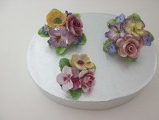 THREE VINTAGE BONE CHINA FLOWER BROOCHES / PINS - VGC