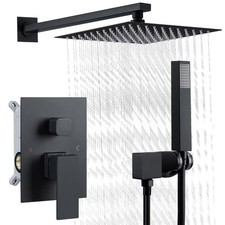 Shower Faucet Set Matte Black Shower System, with 10 inch Large Rainfall