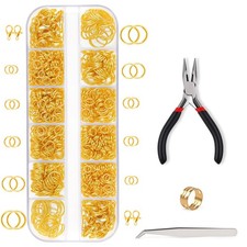 Phinus 1200P Gold Jump Rings, Jewelry Repair Kit with Ring Pliers