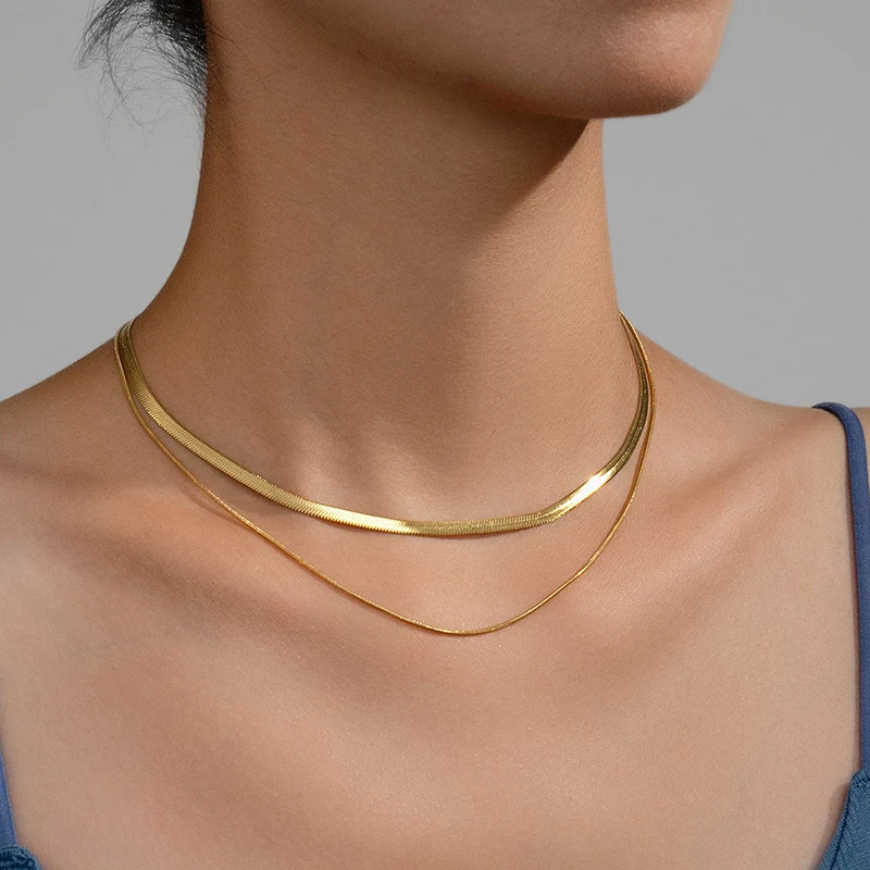 Stainless Steel Snake Chain Choker Necklace Gold Silver Herringbone Unisex  Ad