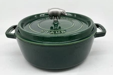 6 Qt STAUB Cast Iron LA COCOTTE  Dutch Oven Green W/ Pig Finial #28  Never Used