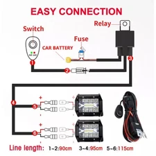 1to2 Lead Wiring Harness Kit Fuse ON OFF Switch Relay For LED Fog Work Light Bar