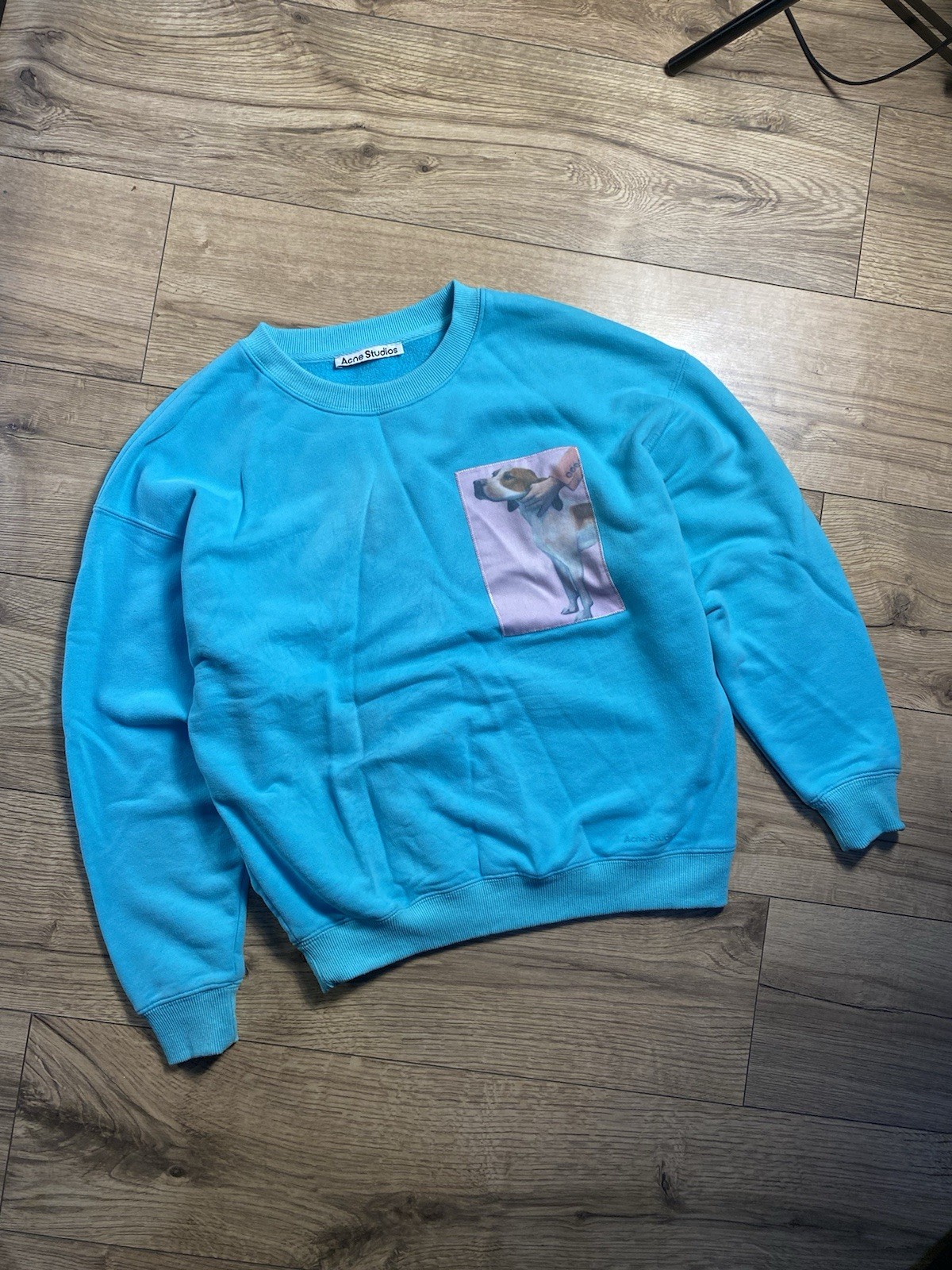 Rare ACNE STUDIOS Dog-Patch Turquoise Cotton Sweatshirt Unisex Size S