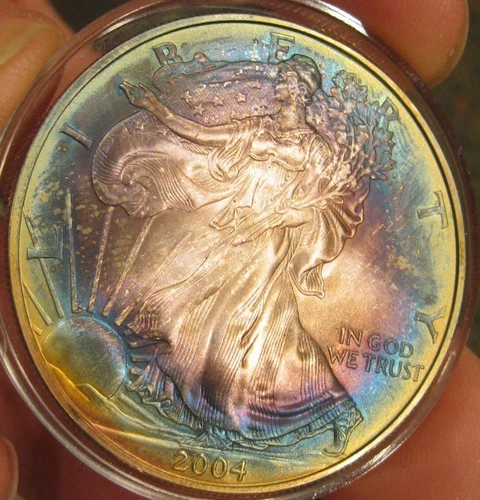 2004 Silver American Eagle (BU), Monster Rainbow tones Obverse, 5201
