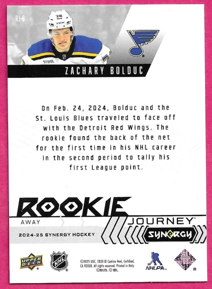 2024-25 Upper Deck Synergy Hockey NHL Rookie Journey Away "You Pick from list" - Image 2 of 2