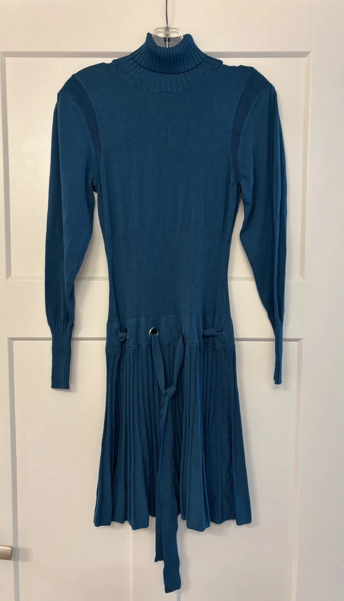 venus pleated sweater dress VENUS PLEATED SWEATER DRESS turtleneck drop waist