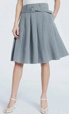 Women's Med. Gray Heather Scoop Pleated Pinstripe Midi Skirt size 10 NWT