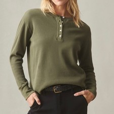 NWOT American Giant Women's Olive Green Thermal Henley Shirt Top Made in USA M