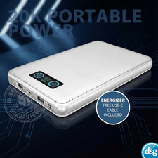 Energizer Portable Power Bank Charger Power Pack 20000mAh UE20000 - White
